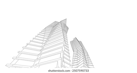 abstract buildings, architectural drawing 3d rendering