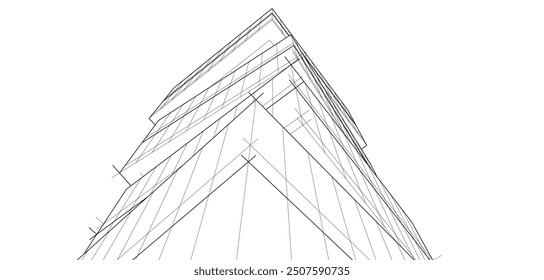 abstract buildings, architectural drawing 3d rendering