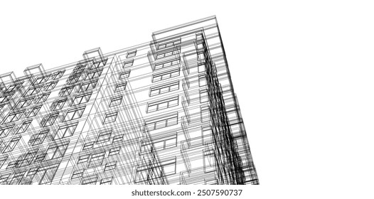 abstract buildings, architectural drawing 3d rendering