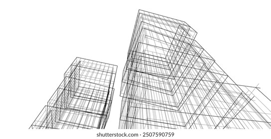 abstract buildings, architectural drawing 3d rendering
