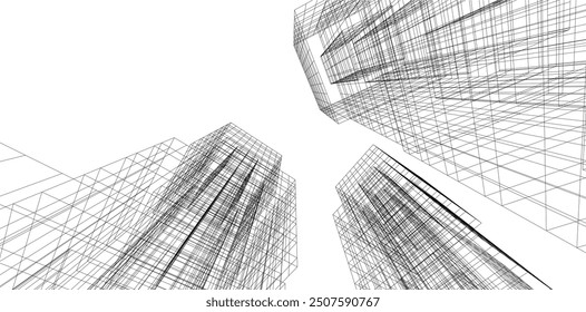 abstract buildings, architectural drawing 3d rendering