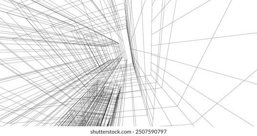 abstrakte Gebäude, architektonische Zeichnung 3D-Rendering