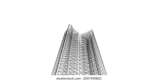 abstrakte Gebäude, architektonische Zeichnung 3D-Rendering