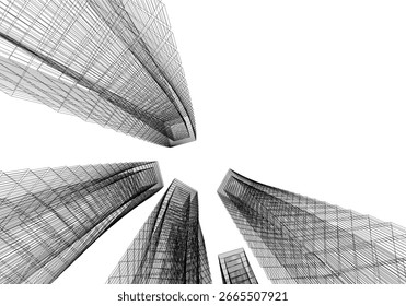 Abstract buildings architectural drawing 3d