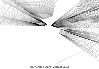 Abstract buildings architectural drawing 3d