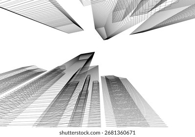 Abstract buildings architectural drawing 3d