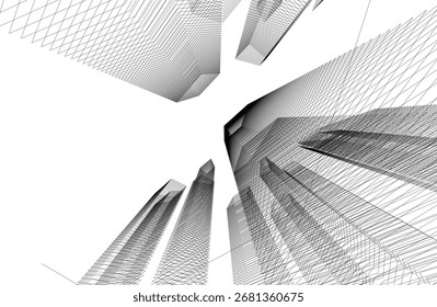Edifícios abstratos desenho arquitetônico 3d