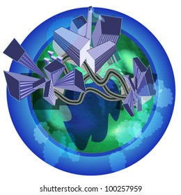Abstract buildings on  the globe