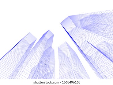 Edificios abstractos sobre fondo blanco. Arquitectura moderna 3d 