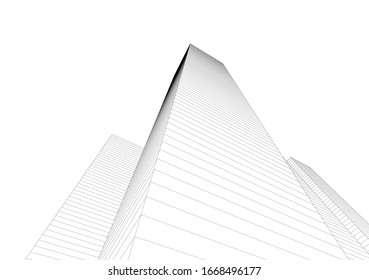Abstrakte Gebäude auf weißem Hintergrund. Moderne Architektur 3D 