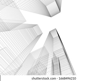 Abstract buildings on white background. Modern architecture 3d 