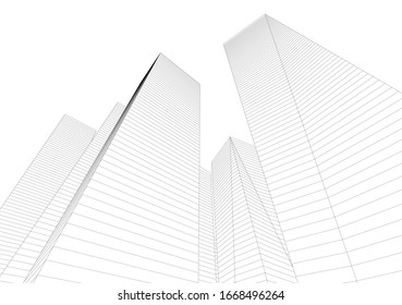 Abstrakte Gebäude auf weißem Hintergrund. Moderne Architektur 3D 
