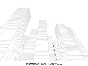 Abstract buildings on white background. Modern architecture 3d 