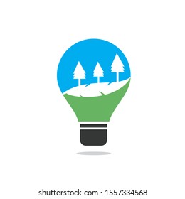 Abstract bulb lamp with landscape logo. nature innovations symbol. 