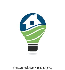 Abstract bulb lamp with landscape logo. nature innovations symbol. 
