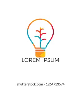 Abstract bulb lamp with modern tree logo design. Nature tree innovation symbol. Ecology icon simple sign.