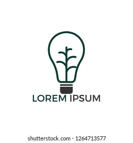 Abstract bulb lamp with modern tree logo design. Nature tree innovation symbol. Ecology icon simple sign.