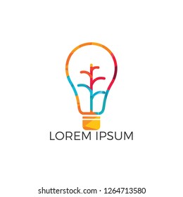 Abstract bulb lamp with modern tree logo design. Nature tree innovation symbol. Ecology icon simple sign.