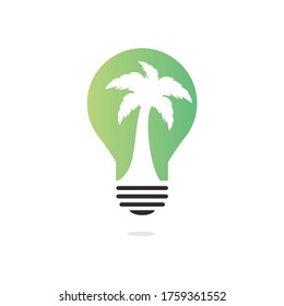 Abstract bulb lamp with palm tree logo design. Tour and travel concept design.