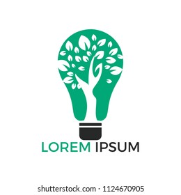 Abstract bulb lamp with tree logo design.  Nature idea innovation symbol. ecology, growth, development concept.