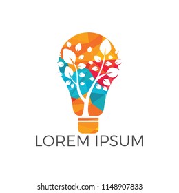 Abstract bulb lamp with tree logo design.  Nature idea innovation symbol. ecology, growth, development concept.