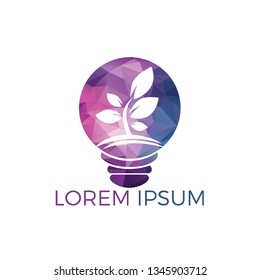 Abstract bulb lamp with tree logo design.  Nature idea innovation symbol. ecology, growth, development concept.