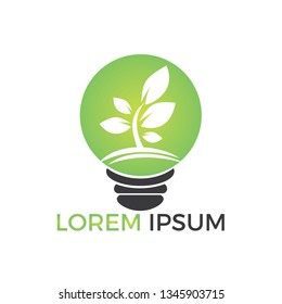 Abstract bulb lamp with tree logo design.  Nature idea innovation symbol. ecology, growth, development concept.