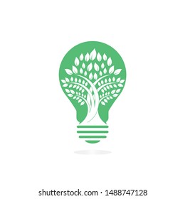 Abstract bulb lamp with tree logo design.  Nature idea innovation symbol. ecology, growth, development concept.