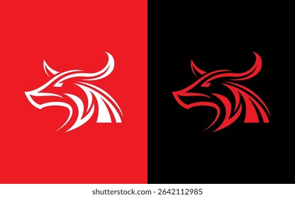 Abstract bull head logo with clean minimalist style. Animal vector logo illustration.