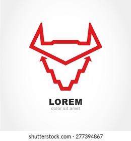 Abstract bull head, stylized growing graph isolated on a white background. Vector logo design template. Modern concept for business, stock exchange, finance, strategy, trading charts, investment fund.