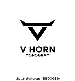 abstract bull horn head initial letter v logo icon design vector illustration background