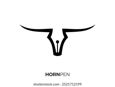 abstract bull horn with pen logo design vector	
