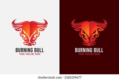 Abstract Bull Logo Design with Orange Flame Concept.