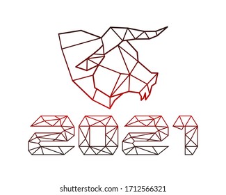 Abstract bull symbol of new 2021 on a white background.