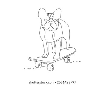 Abstract bulldog on Skateboard. continuous single line art hand drawing sketch logo