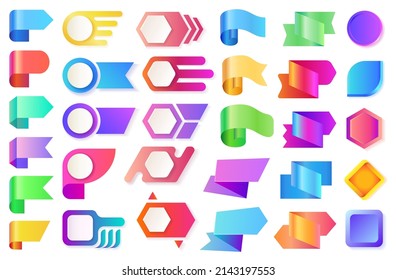 Abstract bullet points in different color gradient. Abstract geometric design elements, 3D rendering. Vector bullet marker set, infographic design elements.