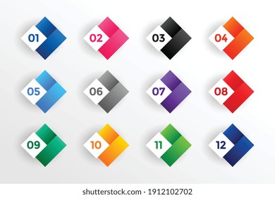 abstract bullet points numbers in diamond shape style