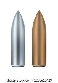 Abstract bullet realistic set. Army weapon equipment, large caliber gun cartridge. Symbol of war, sniper crime, agression and violence. Vector illustration