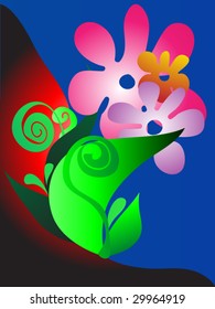 abstract bunch of flowers on red blue background with gradient