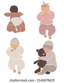 Un conjunto abstracto de bebé y niño. Arte moderno sobre maternidad - concepto de madre. Ilustración vectorial dibujada a mano en estilo minimalista.