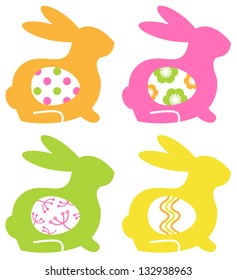 Abstract bunnies with eggs set. Vector Illustration