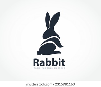 abstract bunny rabbit looking back logo design template illustration inspiration
