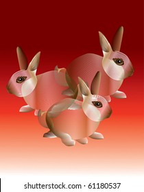 Abstract bunny rabbits on red background