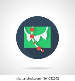 Abstract buntings, garland, flags on rope. Party decoration. Celebration and festival. Blue round flat vector icon with long shadow. Element for web design, business, mobile app.