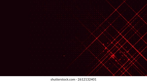 Abstract Burgundy Background with Sparkling Geometric Red Lines and Subtle Dot Pattern for Modern Digital Designs and Tech-Inspired Projects