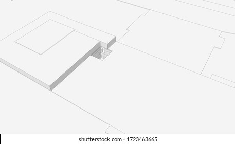 
sarcófago de entierro abstracto, representación 3d, forma arquitectónica