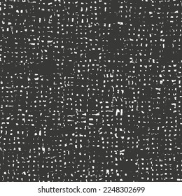 Abstract burlap texture. Detail from a coarse fabric. Black net, used, with small holes, made of coarse fibers. Grunge background. Vector seamless.