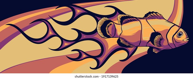 Abstract Burning anemone fish, Illustration vector design art