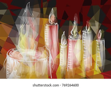 abstract burning candles on multcolor background
