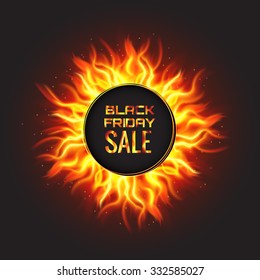 Abstract burning fire circle. Black friday sale. Fire sun. Vector illustration
